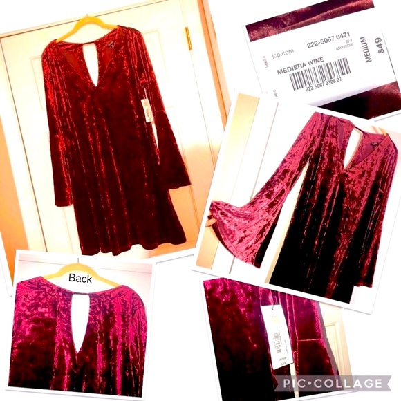 a.n.a Dresses & Skirts - NWT a.n.a. V-neck Wine Medium Stretchy Velvet Dress